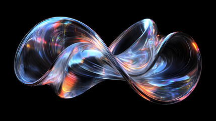 A colorful, abstract 3D design resembling fluid shapes and light reflections.