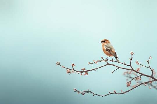 A bird perching on a branch copy space