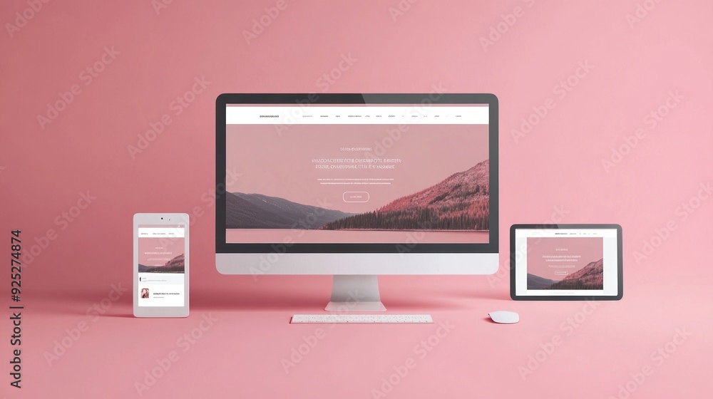 Aufkleber A Computer Desktop with a Minimalistic Design and a Mountain View on the Screen