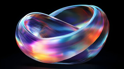 A colorful, abstract 3D sculpture with flowing, luminous strands.