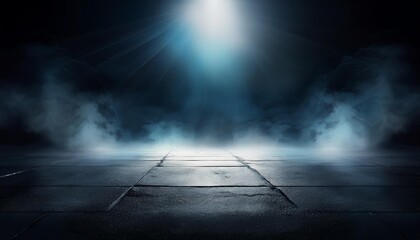 Abstract image of dark room concrete floor. Black room or stage background for product placement.Panoramic view of the abstract fog. White