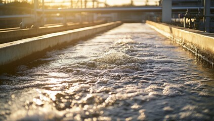 Water flows through a concrete channel.