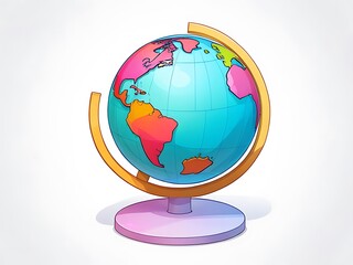 Design a cartoonish 3D vector icon of a world globe mounted on a stand