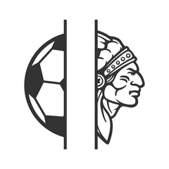 Indian Soccer Illustration Clip Art Design Shape. Chief Team School Mascot Silhouette Icon Vector.	