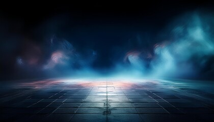 Fototapeta premium Abstract image of dark room concrete floor. Black room or stage background for product placement.Panoramic view of the abstract fog. White