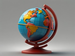 Design a cartoonish 3D vector icon of a world globe mounted on a stand