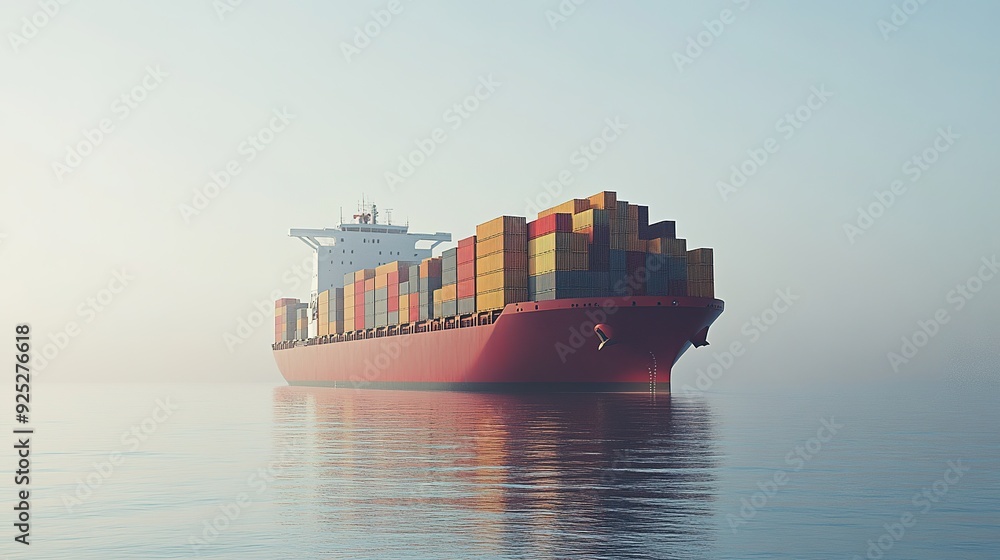 Poster minimal photo-realistic image on a light background for a facebook ad about a large cargo ship at se