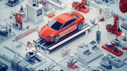 Fototapeta premium Infographic illustrating the car manufacturing process from start to finish