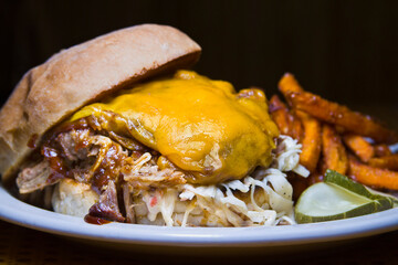 BBQ Pulled Pork Sandwich with sweet potato fries
