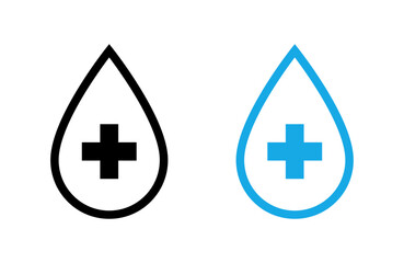 Fototapeta premium Water drop with medical cross icon set