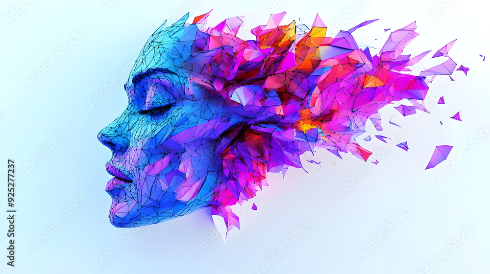 Aufkleber a colorful, abstract representation of a face with fragmented elements symbolizing creativity.