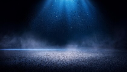 A dark empty street, dark blue background, an empty dark scene, neon light, spotlights The asphalt floor and studio room with smoke float up the interior