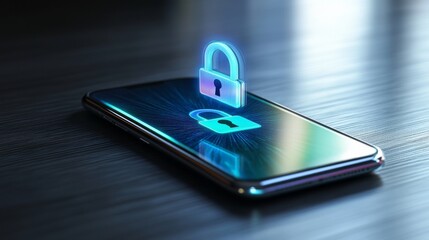 Mobile phone with a padlock icon hovering above the screen