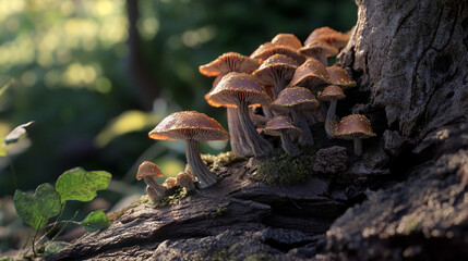 Obraz premium Sunny forest mushrooms: the beauty of the natural ecosystem.
