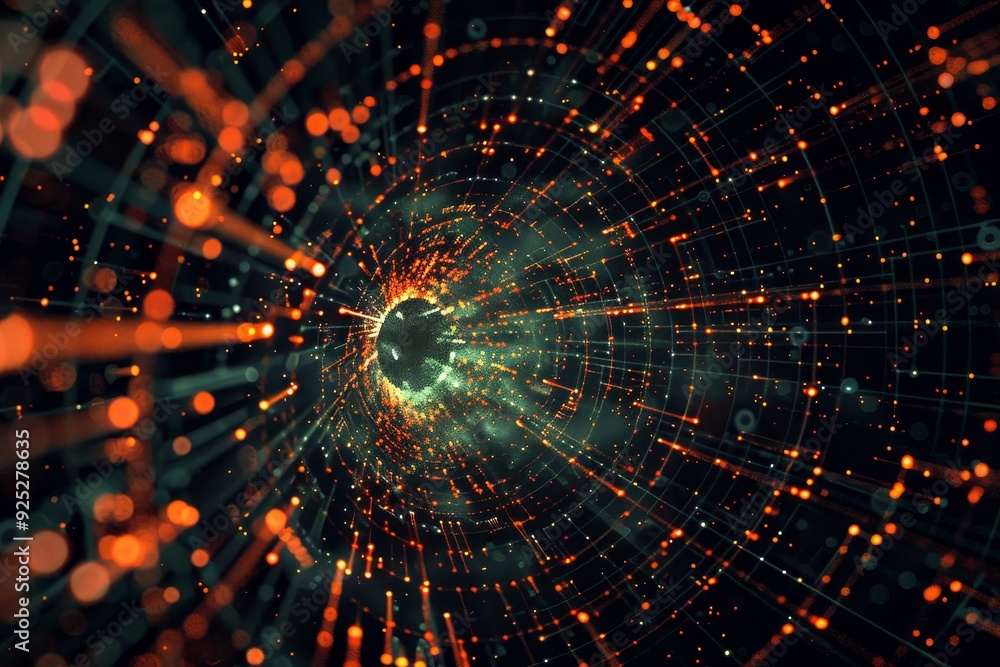 Poster computer-generated image showcasing multiple wormel worms transmitting data through intricate nodes,
