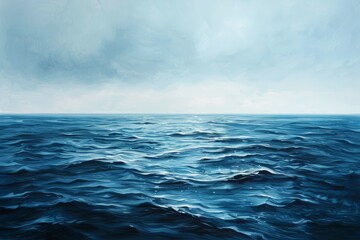 Fototapeta premium A painting showcasing a large body of water with serene, oceanic hues blending seamlessly in a vast expanse, Oceanic hues blending seamlessly in a vast expanse