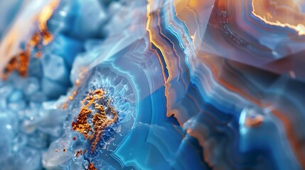 Close up of a smooth marbled organic quartz gemstones crystal with abstract blue hue