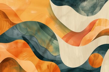 Fluid waves of organic shapes in a calming color palette, Organic shapes and flowing lines in a...