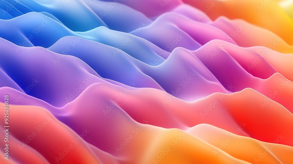 Poster layered abstract waves in a full spectrum of colors, flowing horizontally to create a vibrant and dy