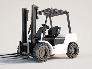 White Forklift with Black Details and Fork Extensions
