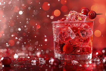 a glass filled with ice and cherries