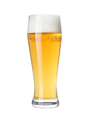 Glass of light beer isolated on white