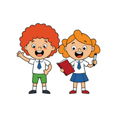Vibrant vector cartoon of cheerful school kids in uniform for Back to School Day design concept.