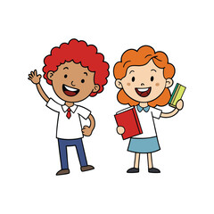 Vibrant vector cartoon of cheerful school kids in uniform for Back to School Day design concept.