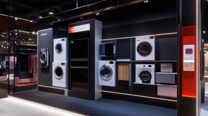 Fototapeta premium Interactive display of appliance models at an international trade show