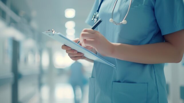 Nurse with Clipboard in Hospital