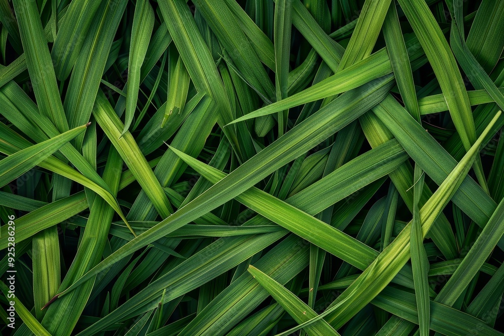 Poster detailed close-up of vibrant green overlapping blades of grass creating a seamless background, patte