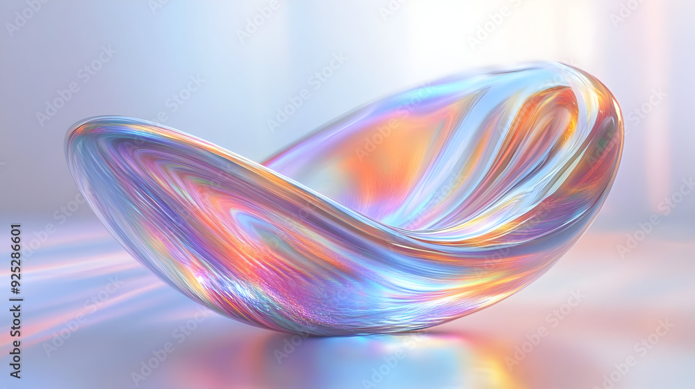 Poster a colorful, iridescent bowl-like shape reflecting light and creating a dreamy effect.