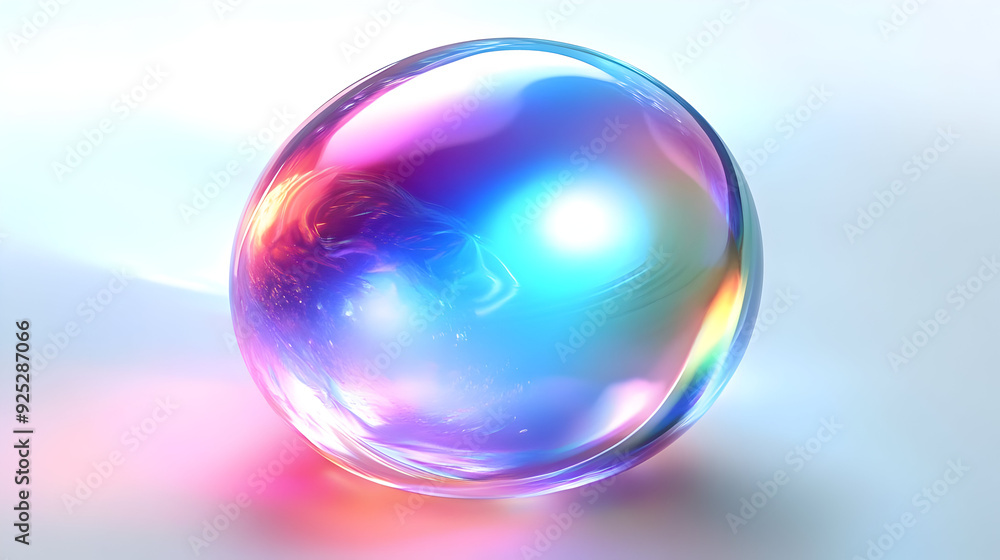 Poster a colorful, iridescent sphere reflecting light and creating a vibrant visual effect.