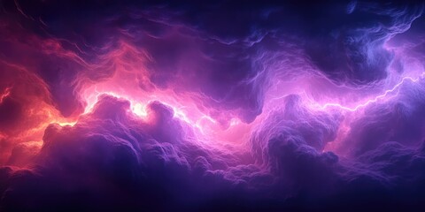Abstract Cosmic Landscape with Lightning and Clouds in Pink and Purple Hues