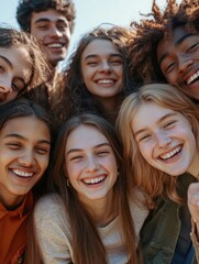 Obraz premium Youthful Joy: A Friendly Group Embraces Happiness