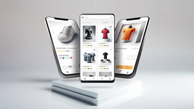 Shopping and sales website for clothing. Application mockup responsive design on 3 different phones.
