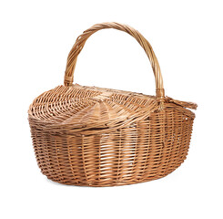 One picnic wicker basket isolated on white