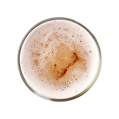 Glass of light beer isolated on white, top view