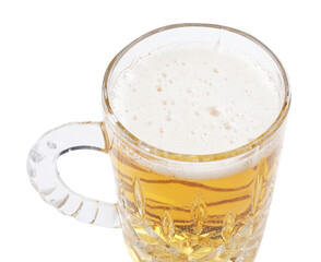Glass mug of light beer isolated on white