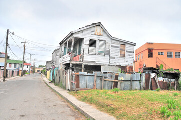 View of wooden houses of Belize city in Belize