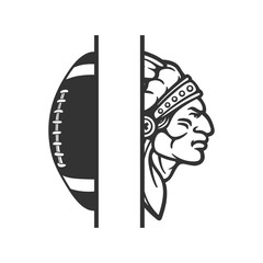 Indian Football Illustration Clip Art Design Shape. Chief Team School Mascot Silhouette Icon Vector.	