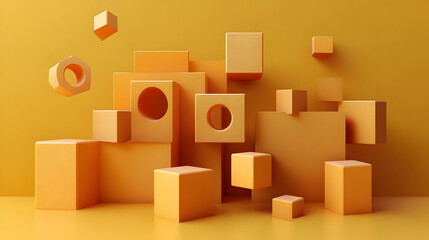 A composition of geometric shapes in various shades of yellow against a matching background.
