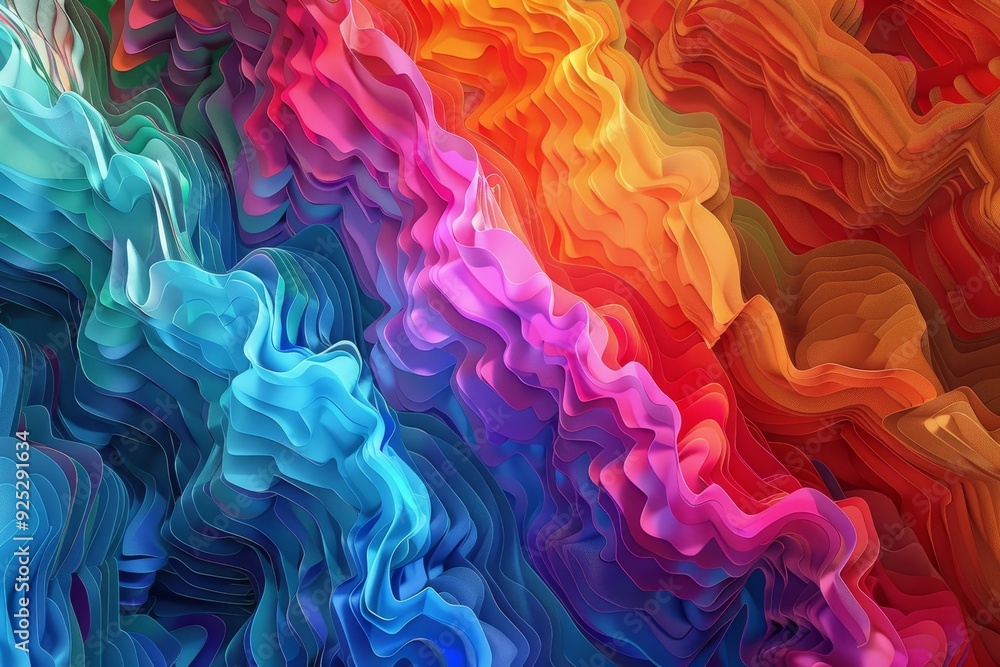 Poster multicolored abstract painting featuring vibrant rainbow hues in a dynamic composition, play with di