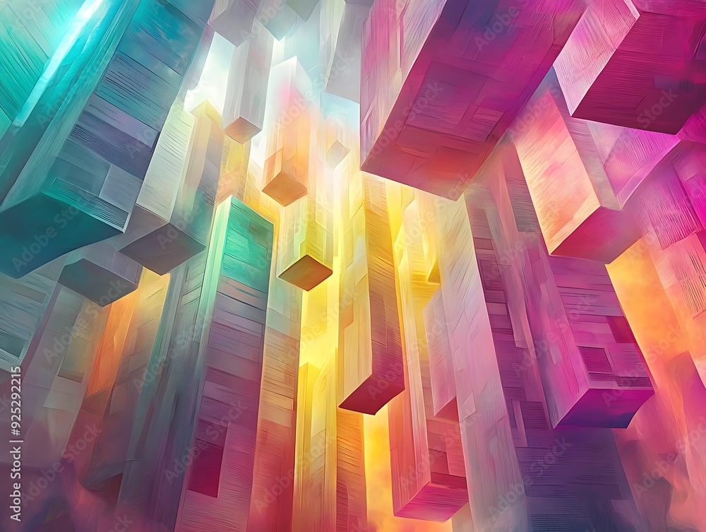 Poster abstract geometric composition with intersecting cubes in vibrant hues