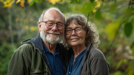 The elderly couple outdoors