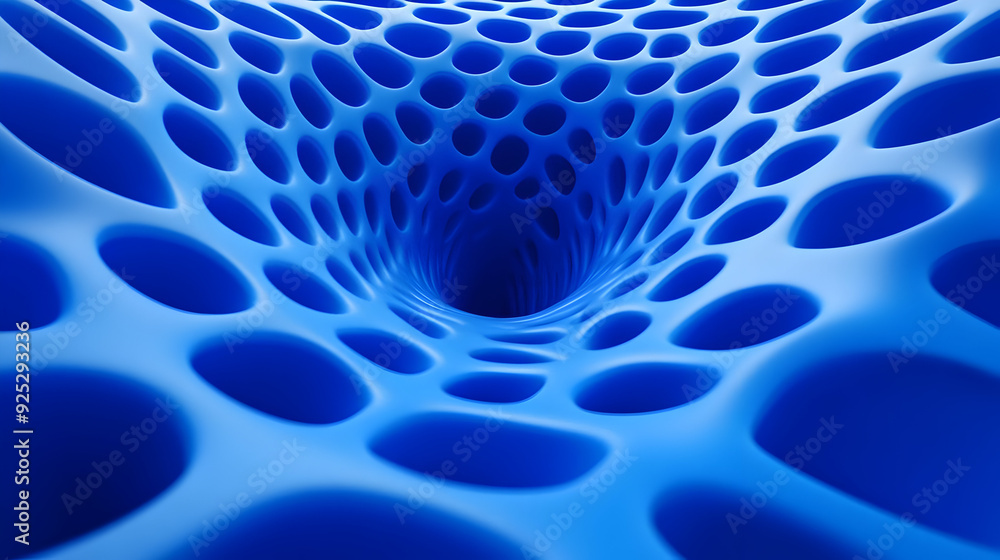 Poster a deep blue abstract design featuring interconnected holes creating a tunnel effect.
