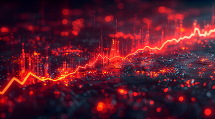 Abstract Red Bokeh Background with Glowing Line Graph