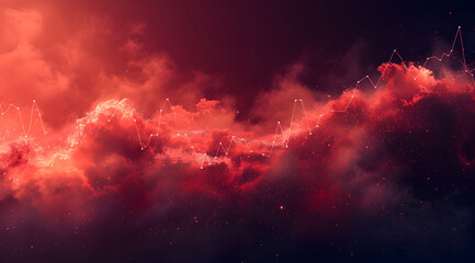 Fototapeta premium Abstract Red Cloud Background with White Line Graph