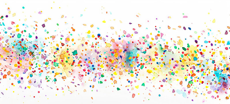 Abstract watercolor illustration of colorful splashes and dots on a white background. Concept of creative design, festive celebration, vibrant art, joyful energy