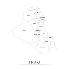 Administrative regions of IRAQ. Province, state, division name with white map with black outline. Vector illustration	